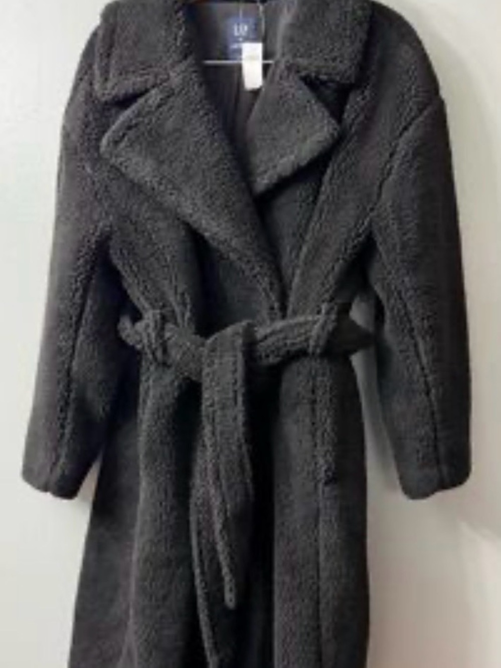 GAP Plush Teddy Trench Coat in Charcoal